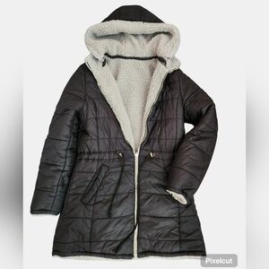 Women's Black Quilted Hooded Coat